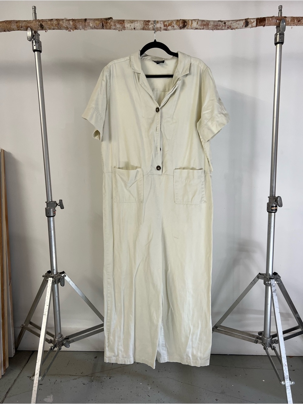 Known Supply Relaxed Cream Short-Sleeve Utility Jumpsuit